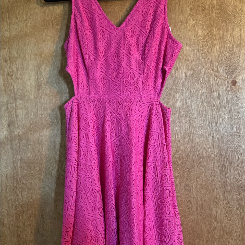 Francesca's Collections Pink Ribbed Fit and Flare Midi Dress